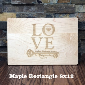 Personalized Wood Cutting Board, Walnut, Anniversary, Housewarming, Wedding, Realtor, Maple, Closing Gift, Serving Tray, Gifts for Couple Rectangle Maple 8x12