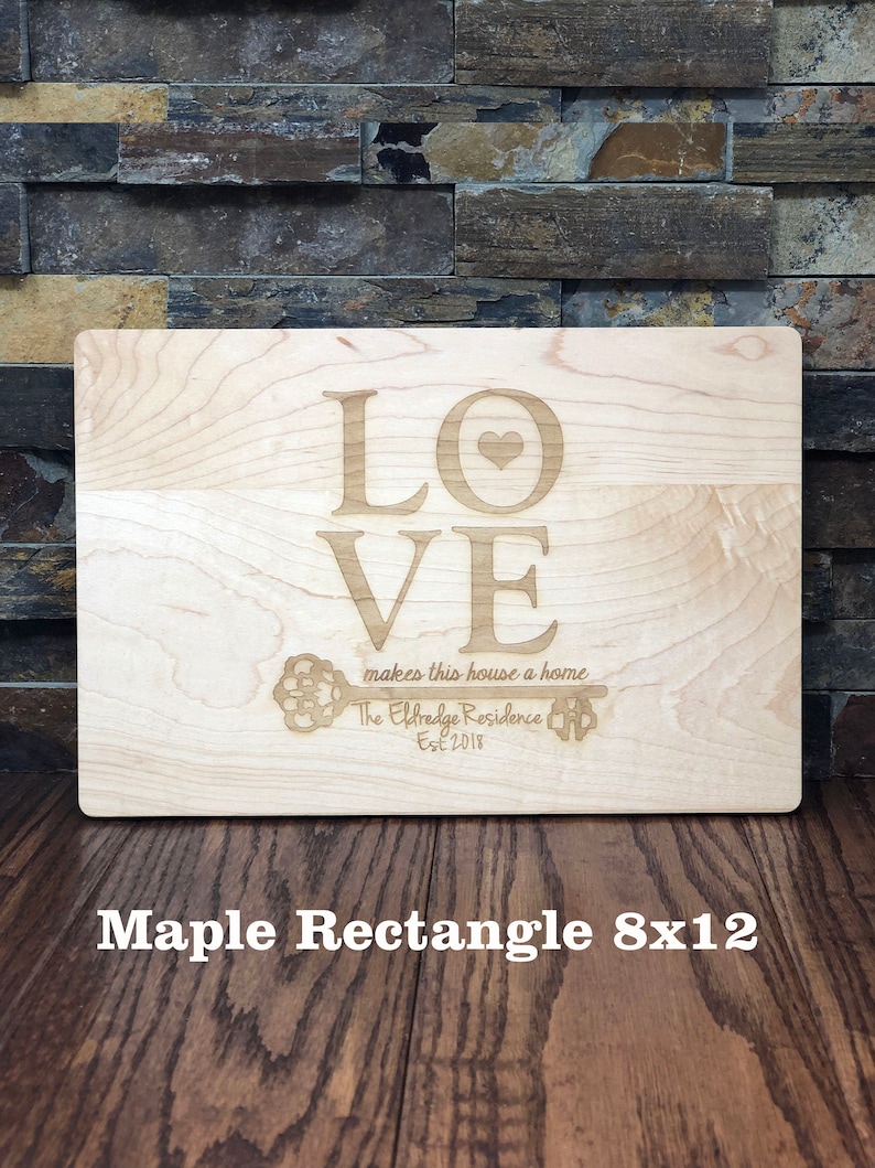 Personalized Wood Cutting Board, Walnut, Anniversary, Housewarming, Wedding, Realtor, Maple, Closing Gift, Serving Tray, Gifts for Couple Rectangle Maple 8x12