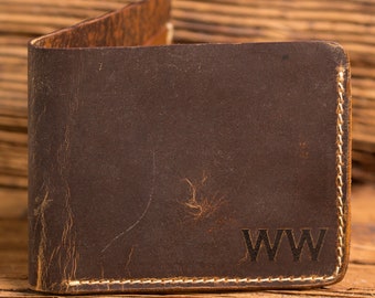 Monogrammed Leather Wallet, Groomsmen Gift, Fathers Day, Engraved Gifts for Men, High End Personalized Rustic Wallet Distressed ZB36