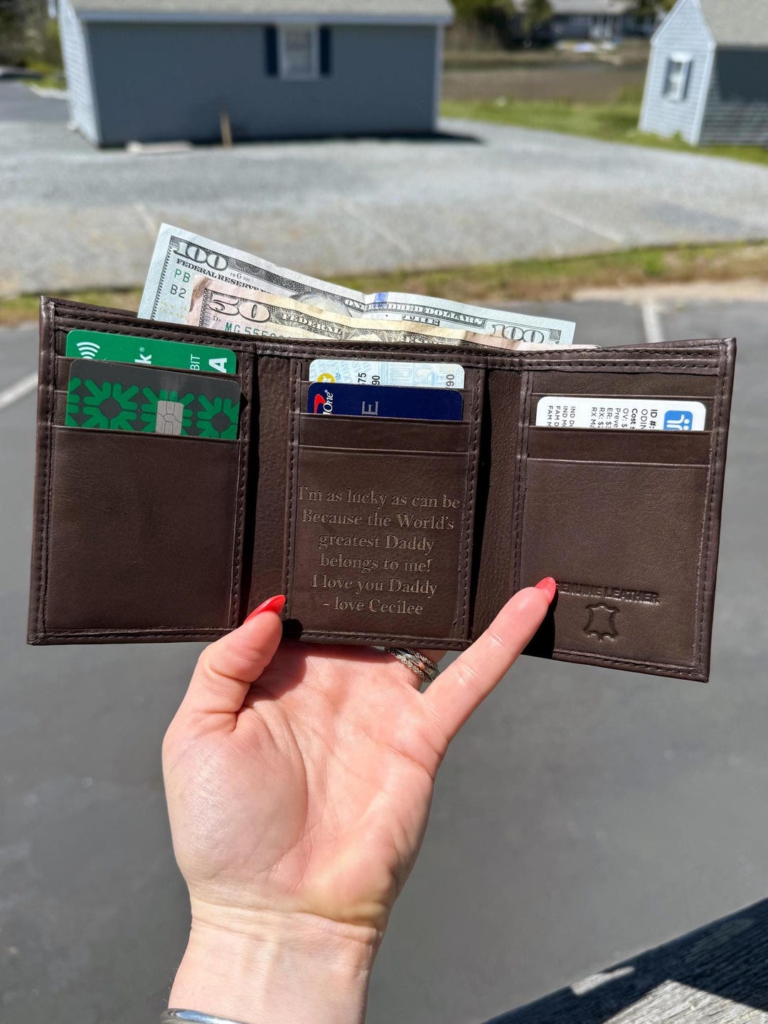 Personalized Leather Trifold Wallet, Custom Gift for Dad, Genuine ...