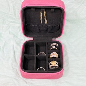 Portagioie da viaggio in similpelle personalizzato con cerniera, organizer compatto, regalo per lei, festa della mamma, laurea, regalo per il college, damigella d'onore