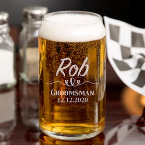 Personalized Beer Can Glass, Custom Groomsmen Gift, Groomsman, Engraved Monogram Bar ware, Birthday, Fathers Day, Corporate, Dad, For Him image 5