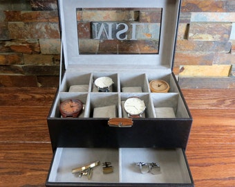 Watch Box Personalized with Jewelry Drawer, Keepsake box, Christmas Gift, Groomsmen, Gifts for Men, Fathers Day, Groom, Birthday, Son