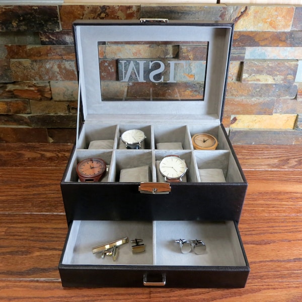 Watch Box Personalized with Jewelry Drawer, Keepsake box, Christmas Gift, Groomsmen, Gifts for Men, Fathers Day, Groom, Birthday, Son