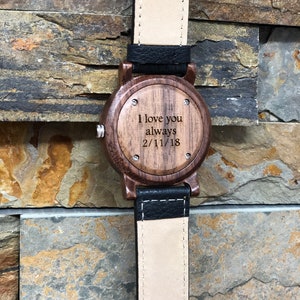 Wood Wrist Watch Personalized w Genuine Leather Band, Gift for Him, Anniversary, Groomsmen, Wedding, Father's Day, Valentines Day, Christmas image 3