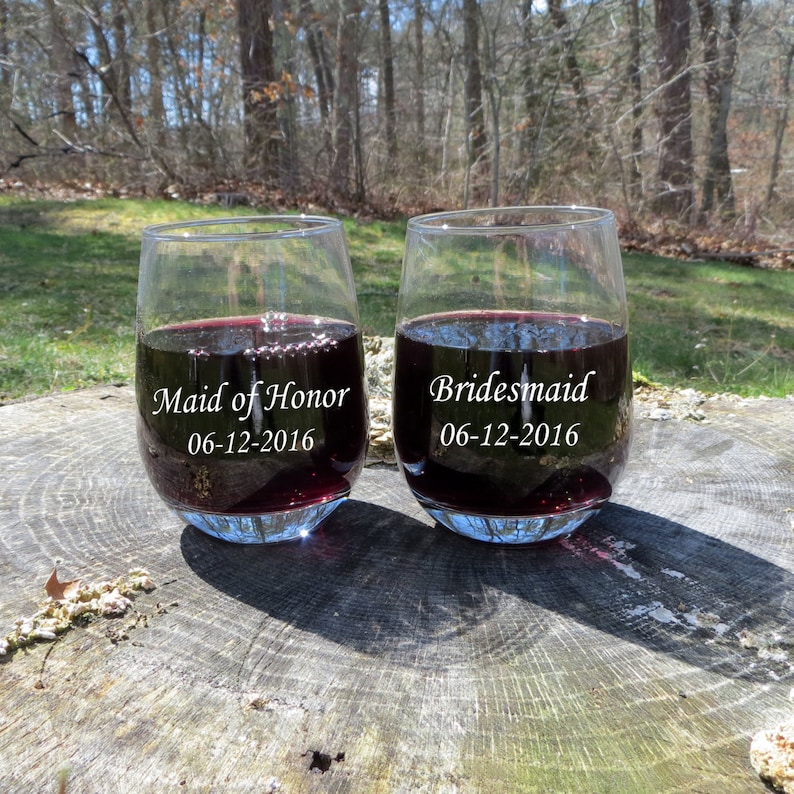 Personalized Stemless Wine Glass Bridesmaid Wedding Etsy