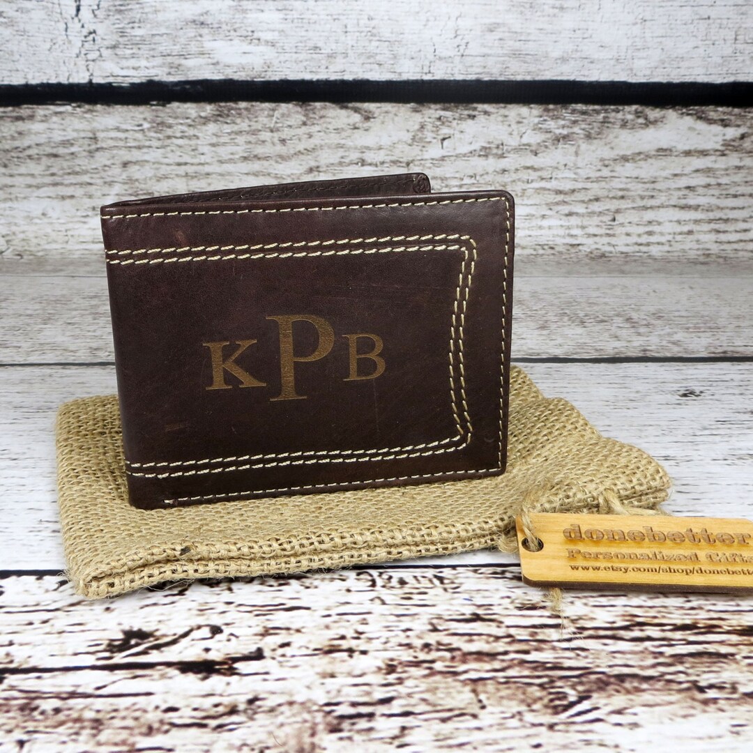 Mens Leather Wallet Monogrammed Wallets for Men Bifold Etsy