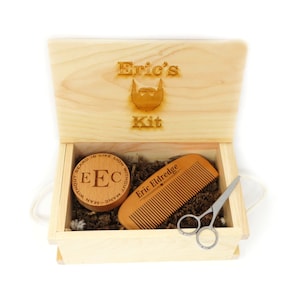 Beard Accessory Kit - Personalized - Custom Engraving - Wooden Gifts for Him - Travel Beard Comb w/ Brush - New Home - Engagement Gift - Men