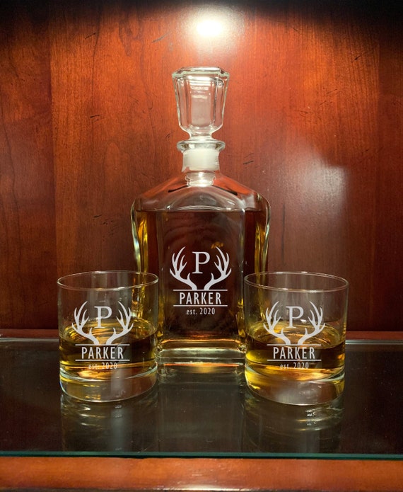 WHISKEY DECANTER Sale Custom Engraved Decanter and Whiskey Glasses