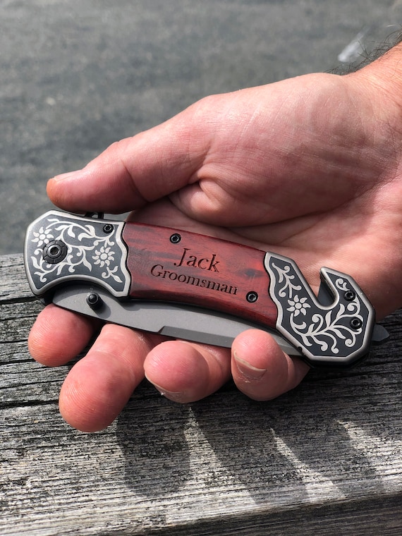 Personalized Pocket Knife With Wood Handle Groomsman Gift Etsy