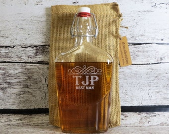 Large Glass Flask Personalized -  Best Man Gift - Gifts for Men - Tailgating - Groomsman Gift - Barware - Kitchen - Whiskey - Liquor -Custom