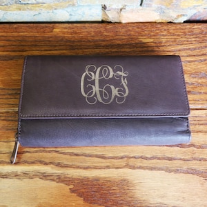 Cartera de cuero para mujer personalizada - Monograma - Regalos para ella - Navidad - Cumpleaños - Cartera grabada