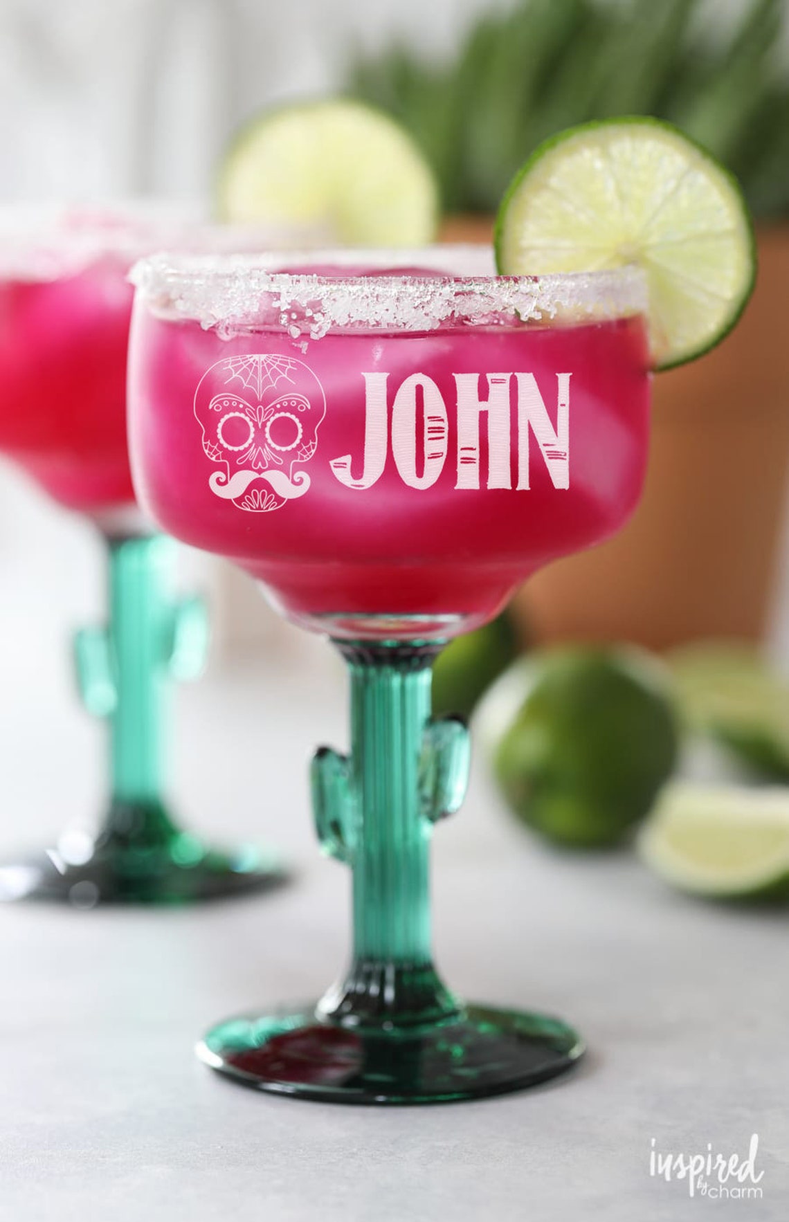 Personalized Margarita Glass with Cactus Stem Couples Gift Etsy