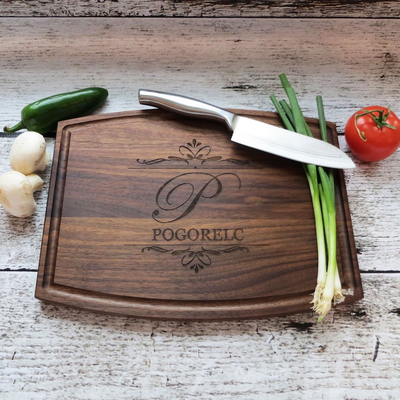 Personalized Wood Cutting Board, Walnut, Anniversary, Housewarming, Wedding, Realtor, Maple, Closing Gift, Serving Tray, Gifts for Couple Walnut Front Engrave