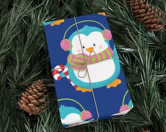 Festive Holiday Christmas Penguin Gift Wrap Papers