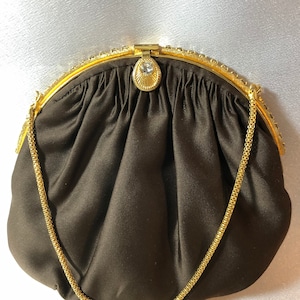 Vintage Walborg Brown Satin Evening Purse with rhinestone frame, walborg, rhinestone frame