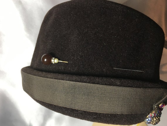 LaBelle Brown Felt Cloche, 1950s hat, labelle, la… - image 3