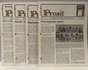 Revista SCI Prosit; números 43-46; marzo, junio, septiembre y diciembre de 1976. Stein Collector's International. Steins, Mettlach.