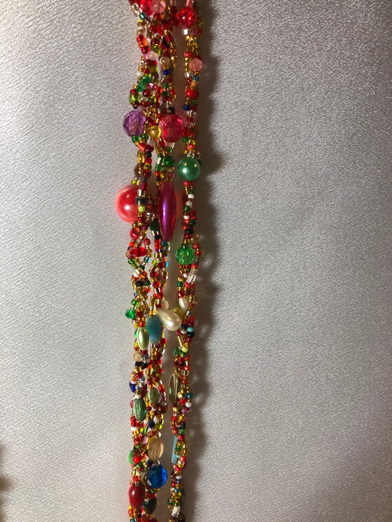 3-Strand Necklace--Beaded and woven; vintage bead… - image 8