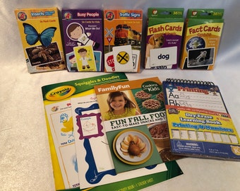 Kit para días lluviosos con nietos; Cinco libros recortados, cuentas de madera, tarjetas didácticas, impresión y coloración.