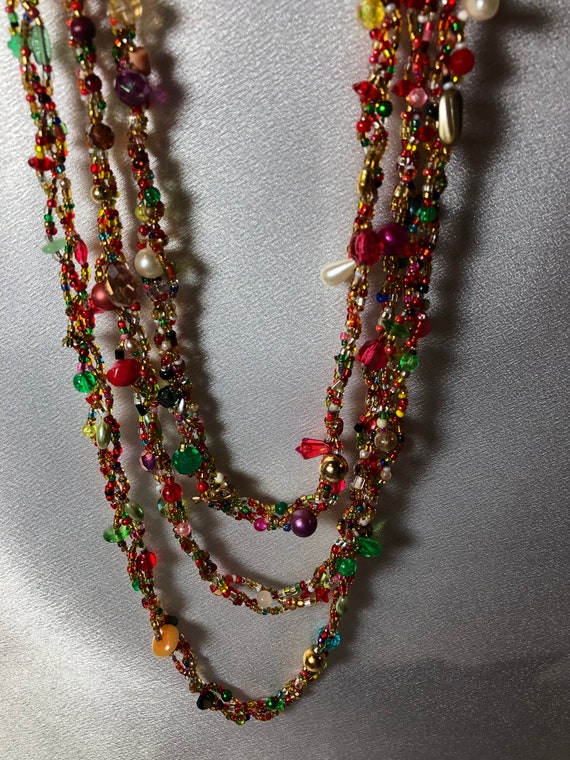 3-Strand Necklace--Beaded and woven; vintage bead… - image 5