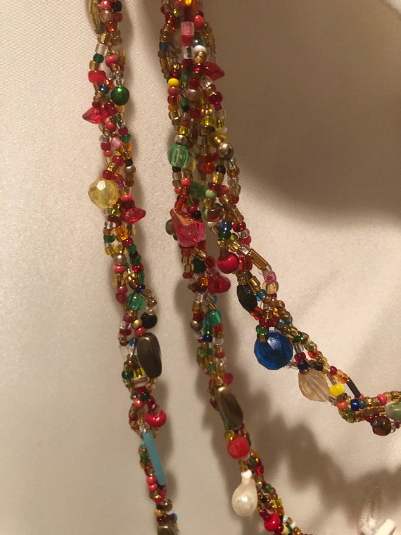 3-Strand Necklace--Beaded and woven; vintage bead… - image 4
