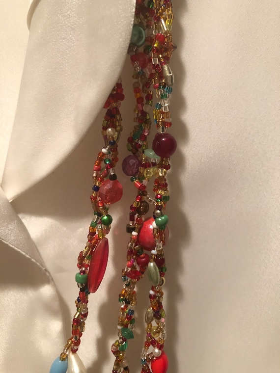 3-Strand Necklace--Beaded and woven; vintage bead… - image 2