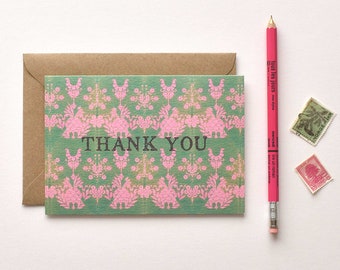 THANK YOU Green & Pink Greeting Card