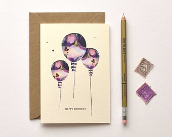 HAPPY BIRTHDAY Purple Balloons Greeting Card