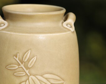 Hand-carved Yellow Porcelain Vase– 5in