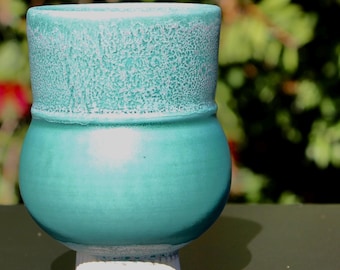 One of a kind Jade green with a touch of pink Japanese teacup 4 inches