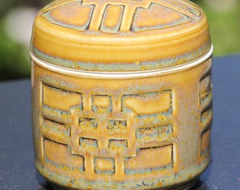 Geometric Carved Teadust Glaze jar