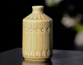 Hand Carved Porcelain Vase with Geometric Designs– 5inches