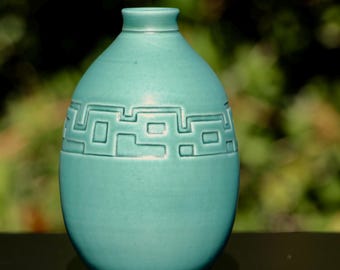 One of a kind Hand Carved 6 inch vase. Geometric Pattern