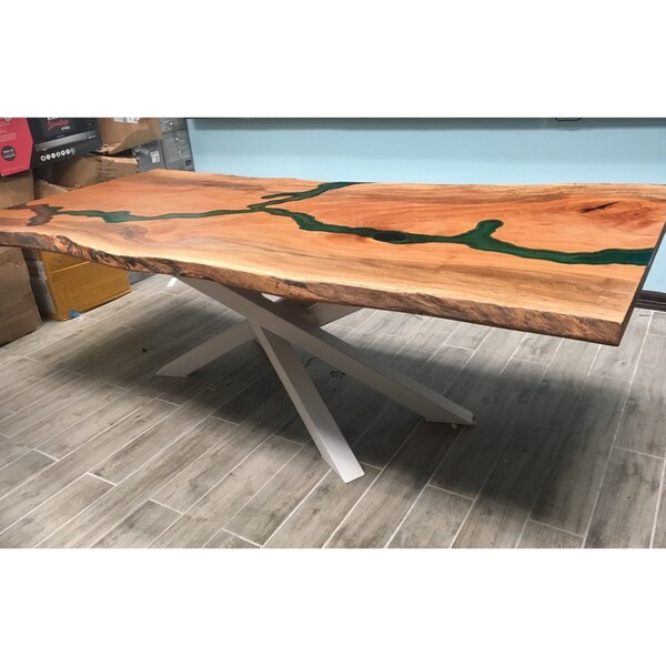 Live Edge Epoxy River Spalted Sycamore Conference Dining Table