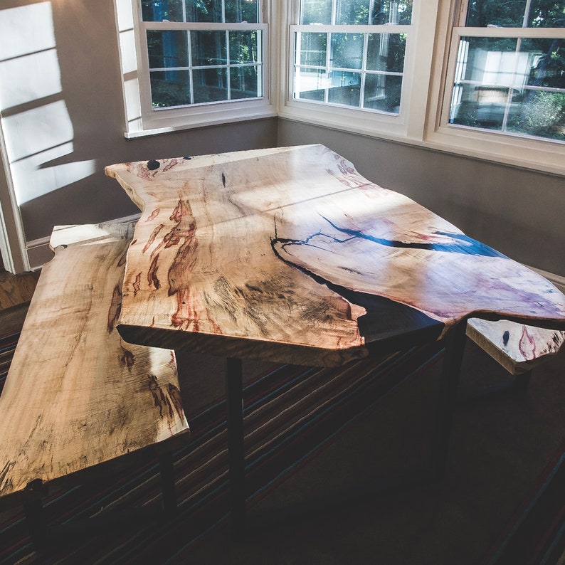 Live Edge Epoxy River Spalted Box Elder Dining Table and Benches Etsy