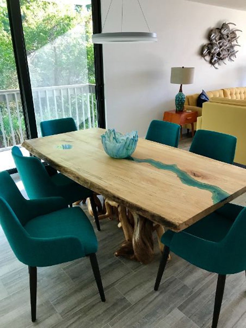 Live Edge Epoxy River Spalted Maple Dining Table with Juniper | Etsy