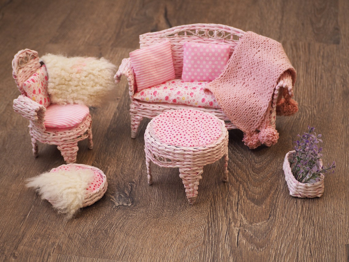 Barbie Doll Wicker Patio Furniture Handmade Set Light Rose Etsy