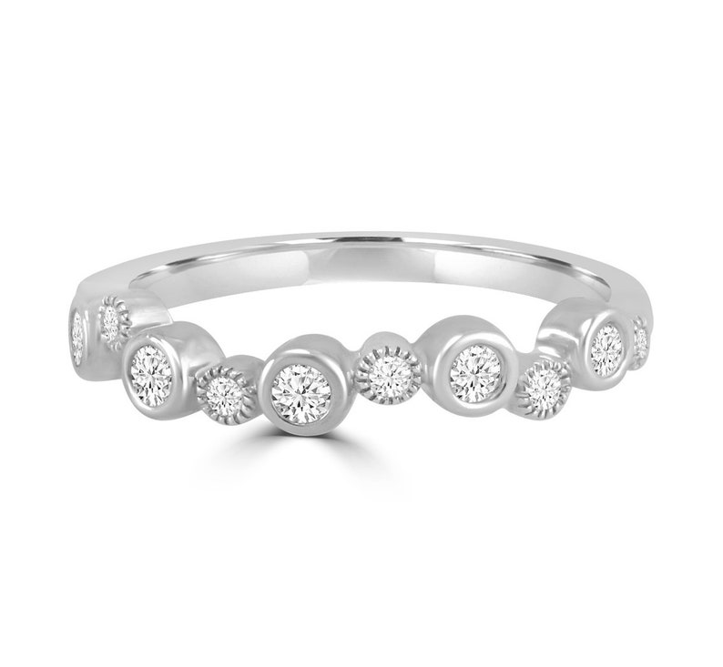 15ct Bezel Diamond 10k WhiteYellow Gold Anniversary Wave Milgran Band Ring