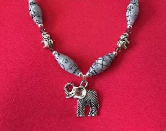 Light gray fabric bead necklace & earrings set