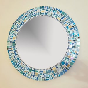 Mosaic Wall Mirror in Blue, Bathroom Mirror, Round Wall Mirror