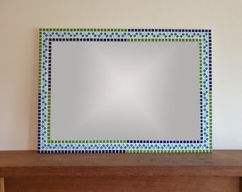 Large Mosaic Mirror in Blue, Silver & Green, Mosaic Wall Mirror
