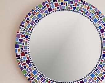 Colourful Mosaic Wall Mirror in Blue, Red, Purple, Yellow & Green