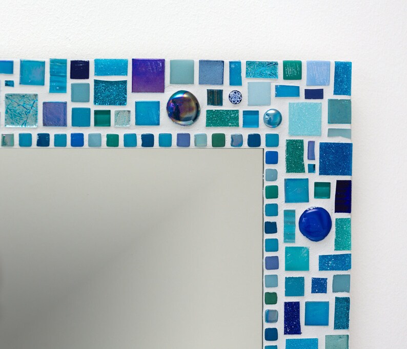 Mosaic Wall Mirror in Blue Turquoise Aqua Teal 40cm Bathroom Etsy