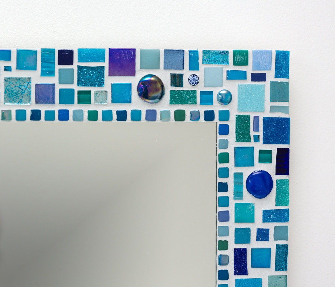 Mosaic Wall Mirror in Blue & Turquoise 40cm Bathroom Mirror Etsy UK