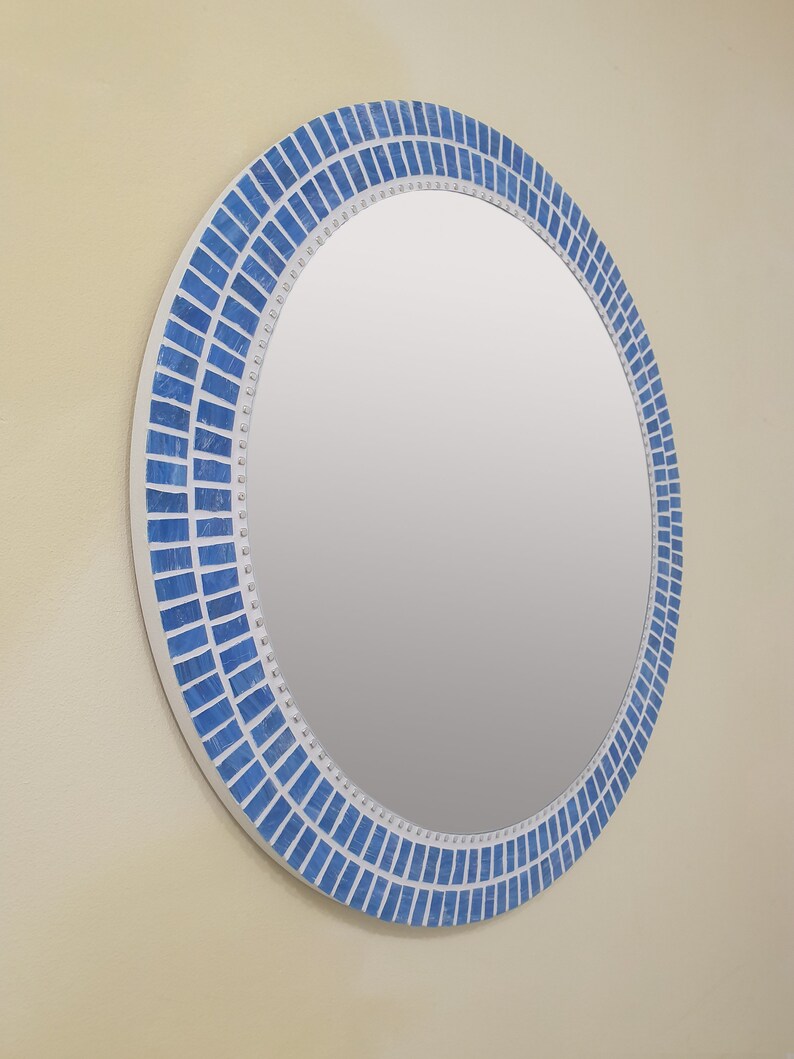 Blue Mosaic Mirror Round Wall Mirror Bathroom Mirror Blue Etsy