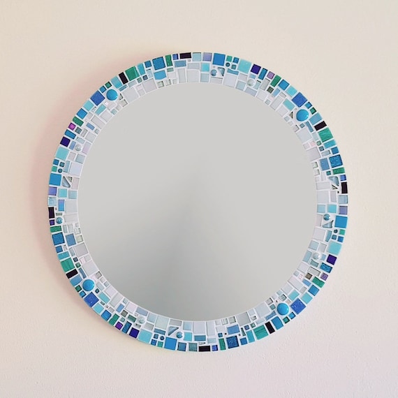 kam Aanbod wetenschapper Mozaïek wandspiegel in blauw zilver en wit ronde spiegel - Etsy België