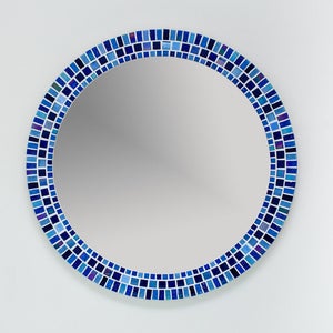 Mosaic Wall Mirror, Round Mirror in Blue, Bathroom Mirror, Mosaic Wall Art, Handmade Home Decor, Custom Mirror, Wall Hanging, Kitchen Decor