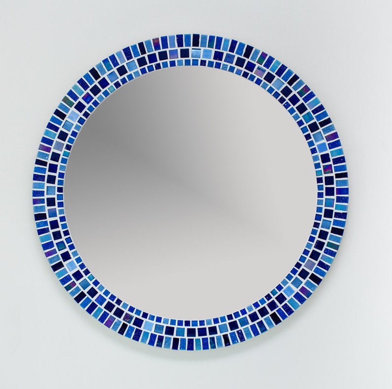Mosaic Wall Mirror Round Mirror in Blue Bathroom Mirror Etsy