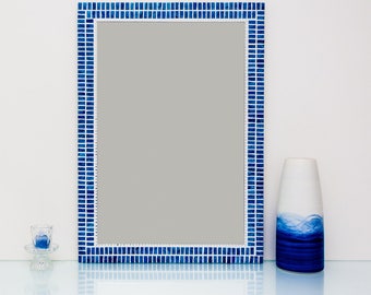 Mosaic Wall Mirror in Blue & Silver ~ Bathroom Mirror